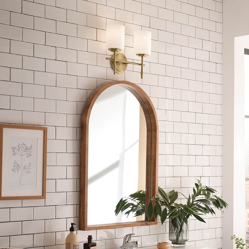 Kichler Ali 14in 2-Light Bath Vanity | Updated Traditional Polished Nickel and Satin Etched Opal Glass | Bathroom Vanity | Model 55141PN