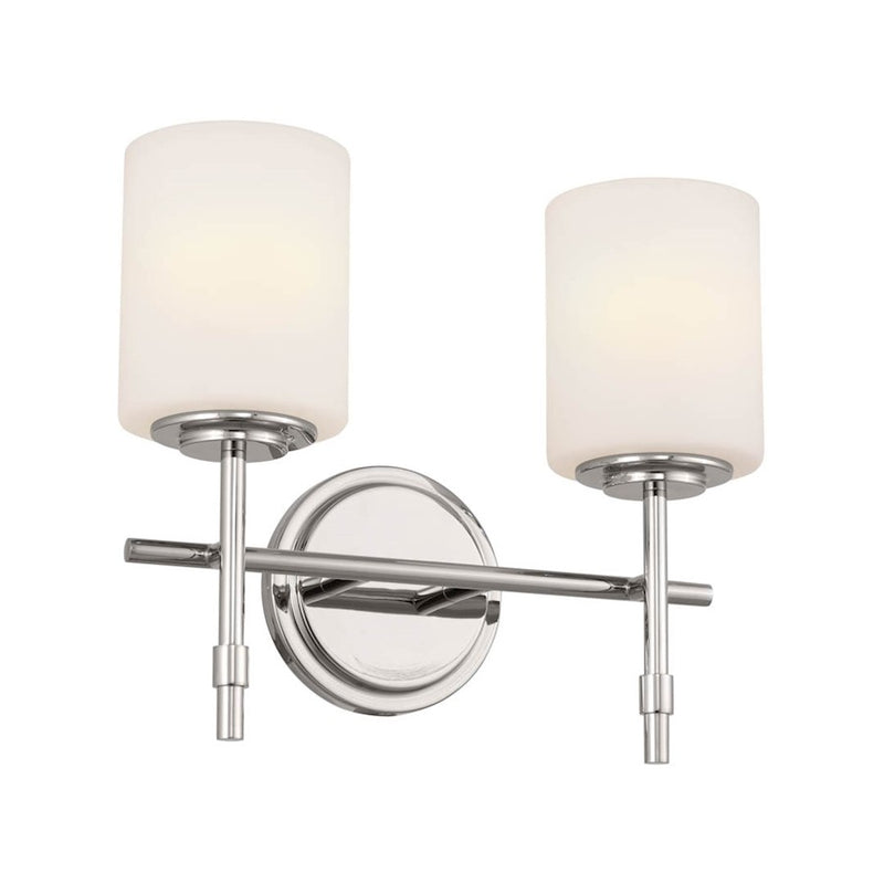 Kichler Ali 14in 2-Light Bath Vanity | Updated Traditional Polished Nickel and Satin Etched Opal Glass | Bathroom Vanity | Model 55141PN