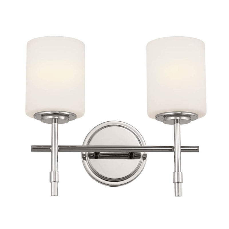 Kichler Ali 14in 2-Light Bath Vanity | Updated Traditional Polished Nickel and Satin Etched Opal Glass | Bathroom Vanity | Model 55141PN