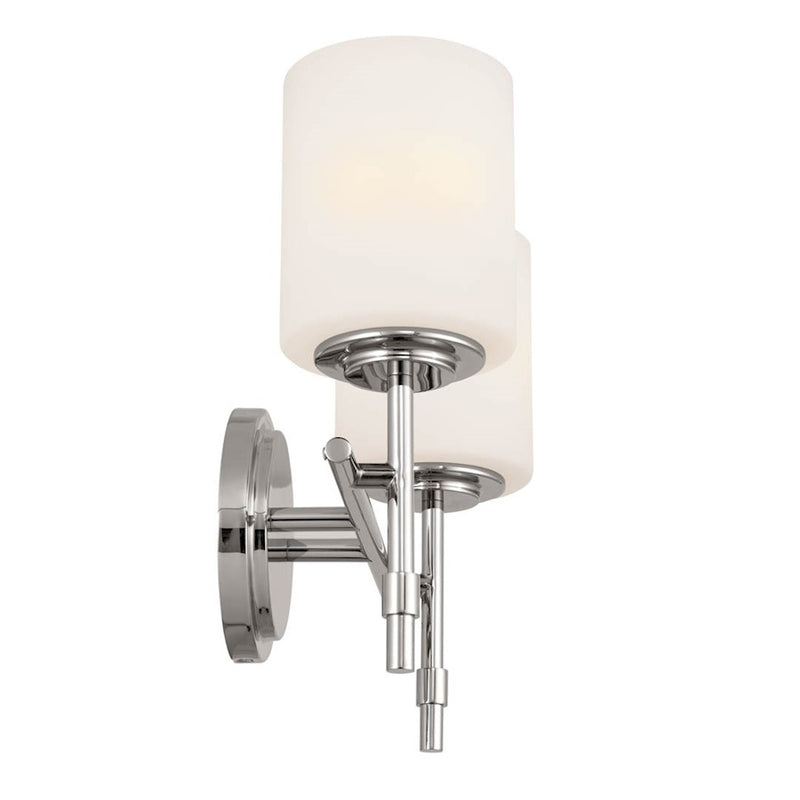 Kichler Ali 14in 2-Light Bath Vanity | Updated Traditional Polished Nickel and Satin Etched Opal Glass | Bathroom Vanity | Model 55141PN