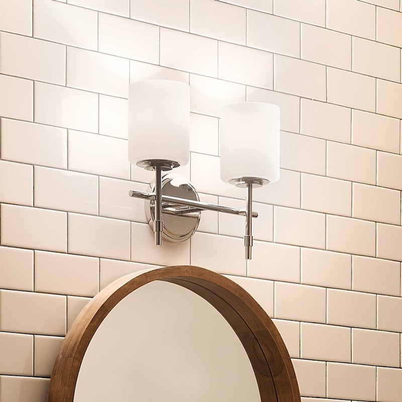 Kichler Ali 14in 2-Light Bath Vanity | Updated Traditional Polished Nickel and Satin Etched Opal Glass | Bathroom Vanity | Model 55141PN
