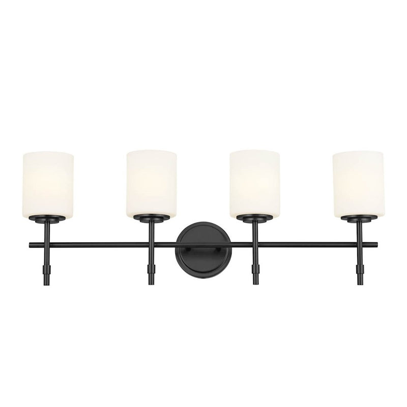 Kichler Ali 32.5in 4-Light Bath Vanity | Traditional Black Steel | Satin Etched Cased Opal Glass | Bathroom Lighting | 4 x 75W Incandescent | Model 55143BK
