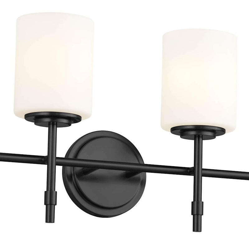 Kichler Ali 32.5in 4-Light Bath Vanity | Traditional Black Steel | Satin Etched Cased Opal Glass | Bathroom Lighting | 4 x 75W Incandescent | Model 55143BK
