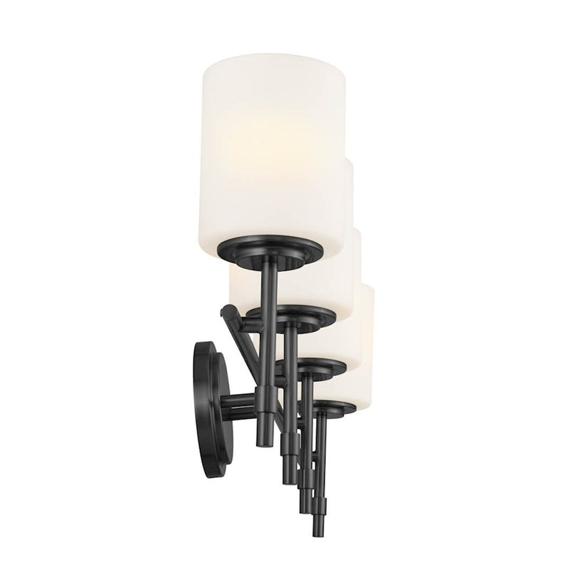 Kichler Ali 32.5in 4-Light Bath Vanity | Traditional Black Steel | Satin Etched Cased Opal Glass | Bathroom Lighting | 4 x 75W Incandescent | Model 55143BK