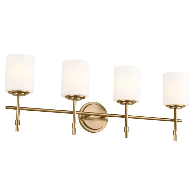 Kichler Ali 32in 4-Light Bath Vanity | Updated Traditional Polished Nickel and Etched Cased Opal Glass | Bathroom Vanity Light | Model 55143PN