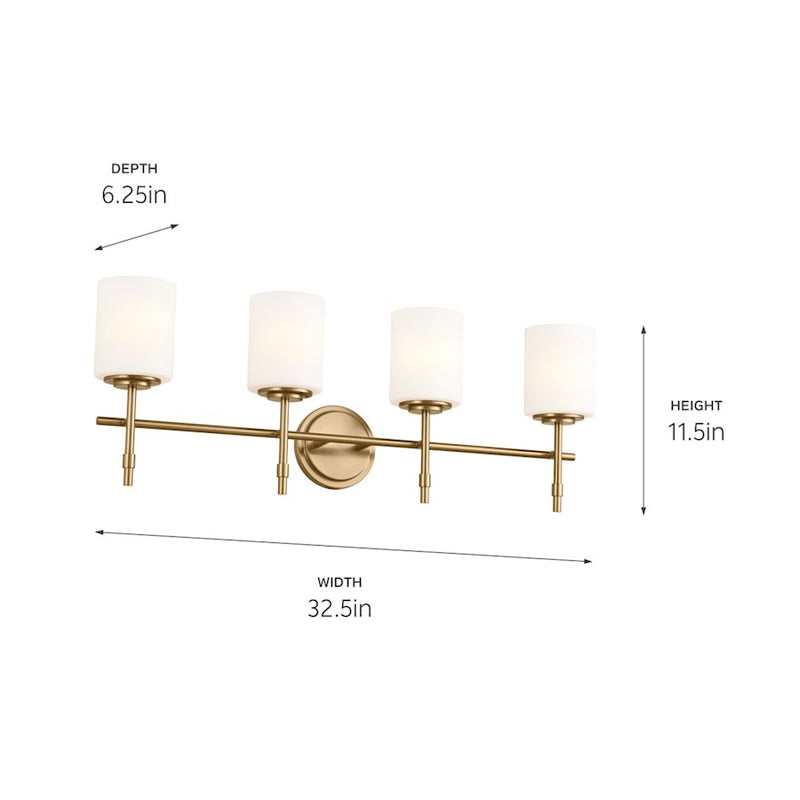 Kichler Ali 32in 4-Light Bath Vanity | Updated Traditional Polished Nickel and Etched Cased Opal Glass | Bathroom Vanity Light | Model 55143PN