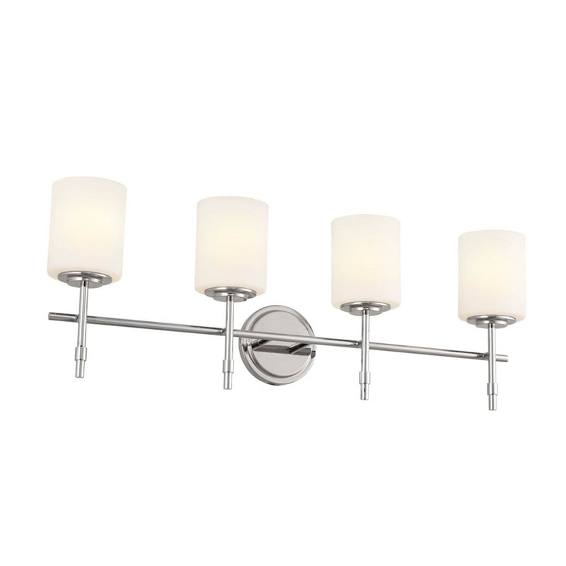 Kichler Ali 32in 4-Light Bath Vanity | Updated Traditional Polished Nickel and Etched Cased Opal Glass | Bathroom Vanity Light | Model 55143PN