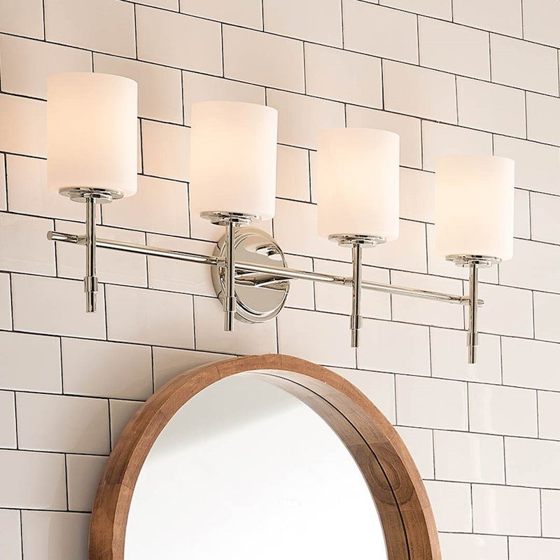 Kichler Ali 32in 4-Light Bath Vanity | Updated Traditional Polished Nickel and Etched Cased Opal Glass | Bathroom Vanity Light | Model 55143PN