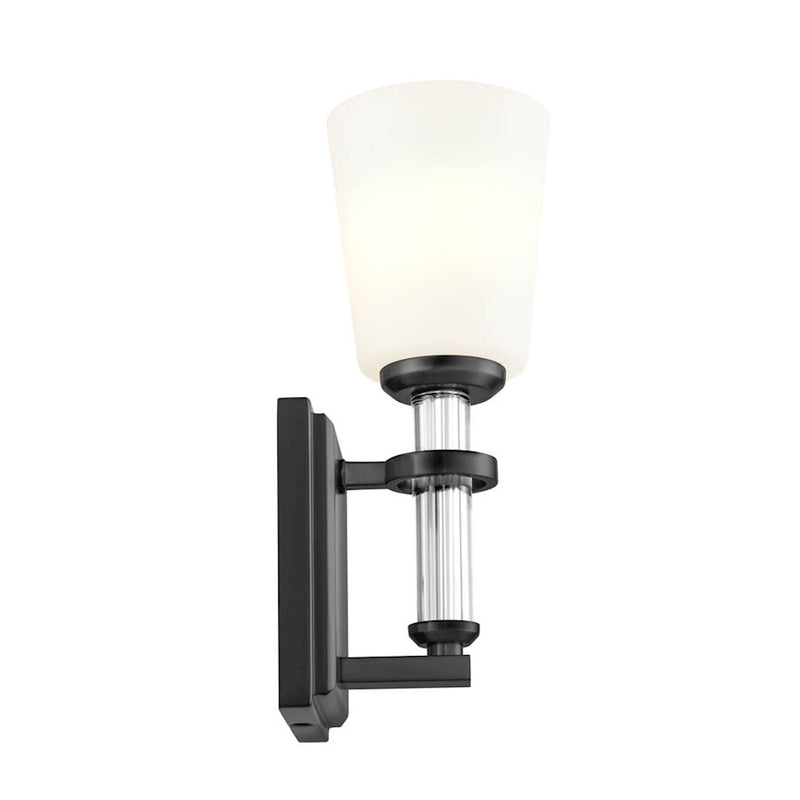 Kichler Rosalind 12in 1-Light Wall Sconce | Updated Traditional Polished Nickel and Satin Etched Cased Opal Glass | Bathroom & Powder | Model 55145PN