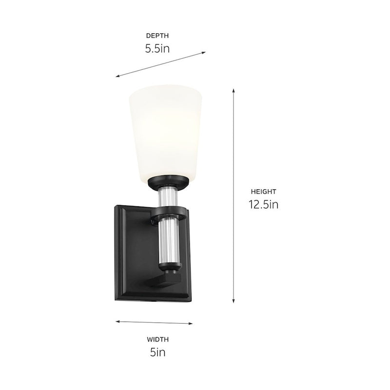Kichler Rosalind 12in 1-Light Wall Sconce | Updated Traditional Polished Nickel and Satin Etched Cased Opal Glass | Bathroom & Powder | Model 55145PN
