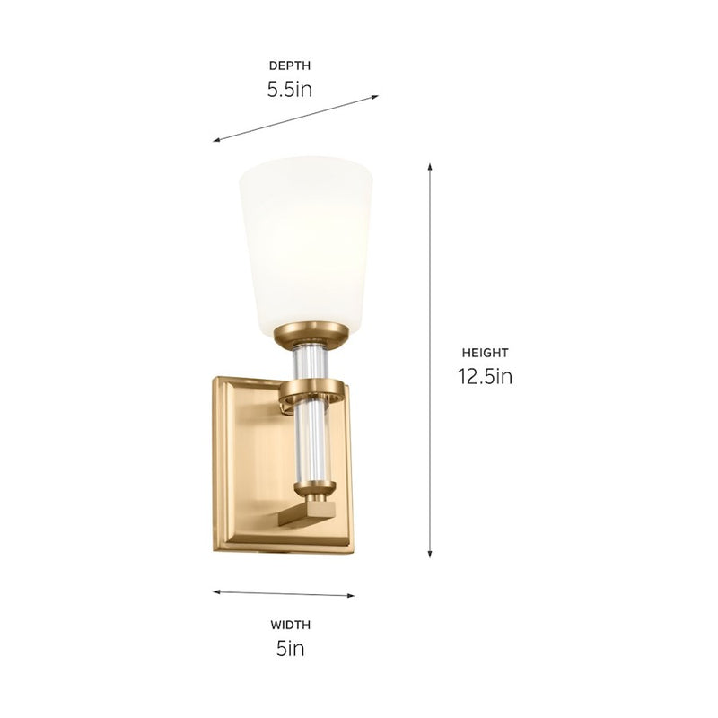 Kichler Rosalind 12in 1-Light Wall Sconce | Updated Traditional Polished Nickel and Satin Etched Cased Opal Glass | Bathroom & Powder | Model 55145PN