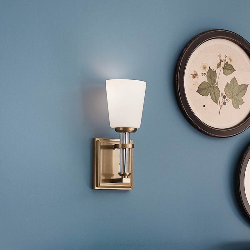 Kichler Rosalind 12in 1-Light Wall Sconce | Updated Traditional Polished Nickel and Satin Etched Cased Opal Glass | Bathroom & Powder | Model 55145PN