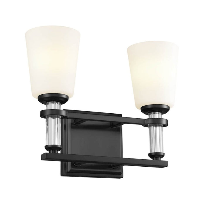 Kichler Rosalind 14.25in 2-Light Bath Vanity | Traditional Black Steel | Satin Etched Opal Glass | Bathroom Vanity Light | Damp Rated | Model 55146BK