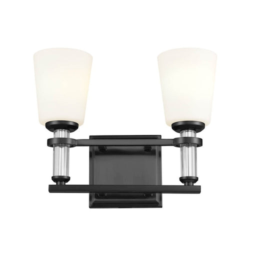Kichler Rosalind 14.25in 2-Light Bath Vanity | Traditional Black Steel | Satin Etched Opal Glass | Bathroom Vanity Light | Damp Rated | Model 55146BK