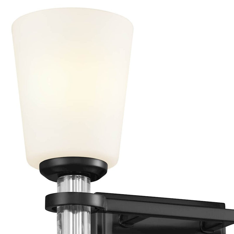 Kichler Rosalind 14.25in 2-Light Bath Vanity | Traditional Black Steel | Satin Etched Opal Glass | Bathroom Vanity Light | Damp Rated | Model 55146BK