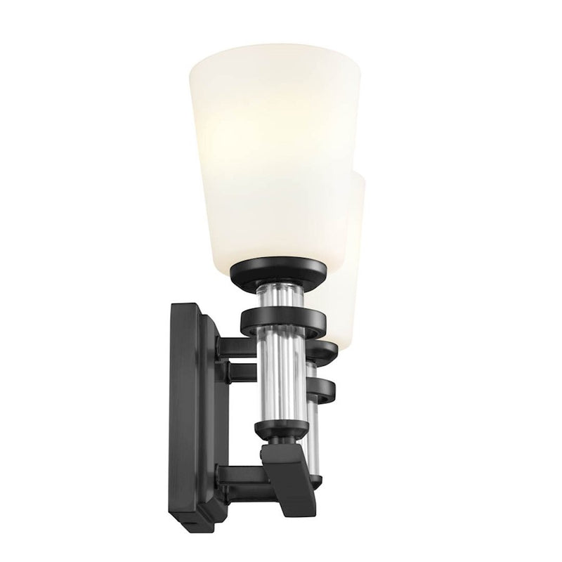 Kichler Rosalind 14.25in 2-Light Bath Vanity | Traditional Black Steel | Satin Etched Opal Glass | Bathroom Vanity Light | Damp Rated | Model 55146BK