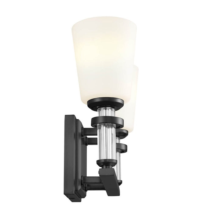 Kichler Rosalind 14.25in 2-Light Bath Vanity | Traditional Black Steel | Satin Etched Opal Glass | Bathroom Vanity Light | Damp Rated | Model 55146BK