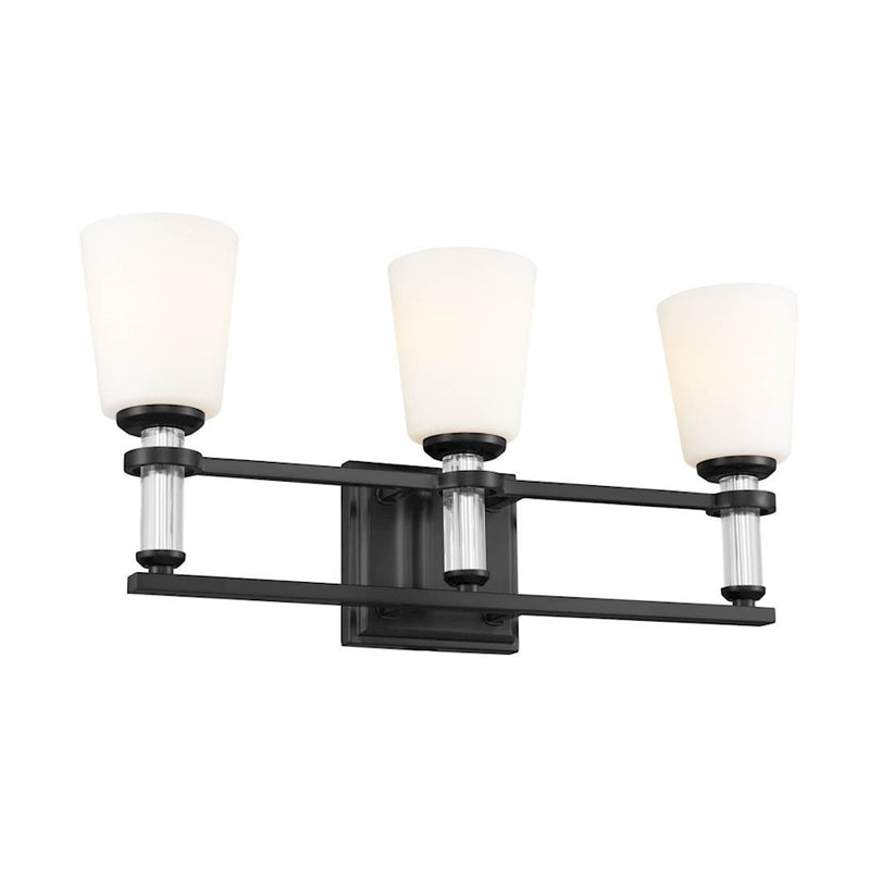 Kichler Rosalind 24in 3-Light Vanity Light | Traditional Black Steel with Satin Etched Opal | Bathroom & Powder Room Light | Model 55147BK
