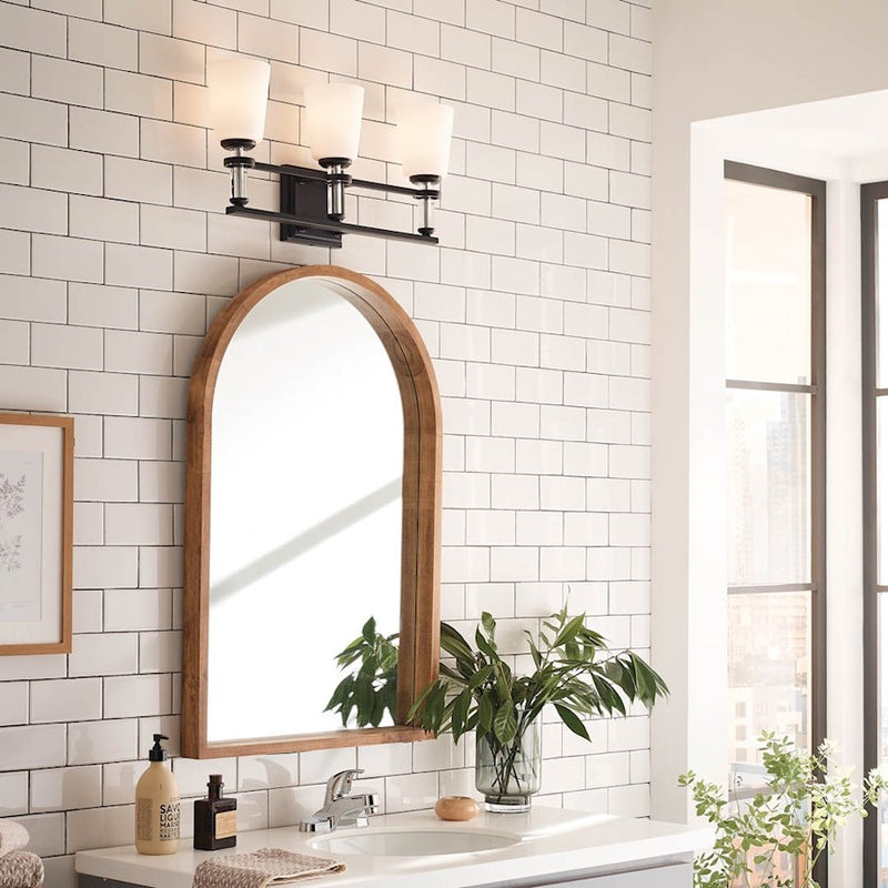 Kichler Rosalind 24in 3-Light Vanity Light | Traditional Black Steel with Satin Etched Opal | Bathroom & Powder Room Light | Model 55147BK