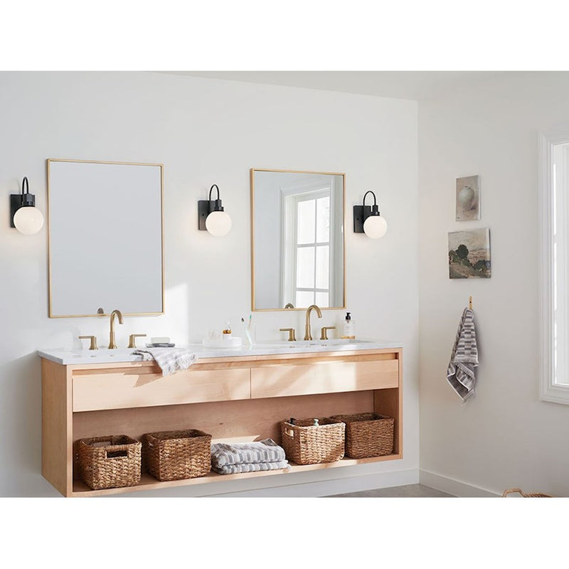 Kichler Hex 12in 1-Light Wall Sconce | Champagne Bronze and Opal Glass | Living Room & Bedroom | 5.75 x 11.5 x 9 in | Model 55149CPZ