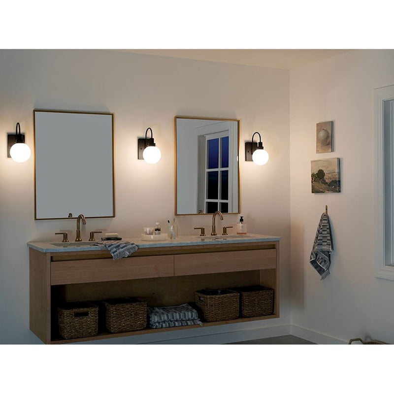Kichler Hex 12in 1-Light Wall Sconce | Champagne Bronze and Opal Glass | Living Room & Bedroom | 5.75 x 11.5 x 9 in | Model 55149CPZ