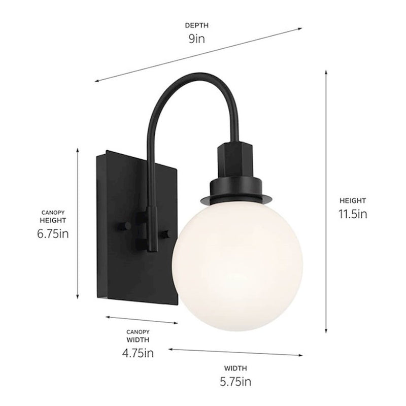 Kichler Hex 12in 1-Light Wall Sconce | Champagne Bronze and Opal Glass | Living Room & Bedroom | 5.75 x 11.5 x 9 in | Model 55149CPZ