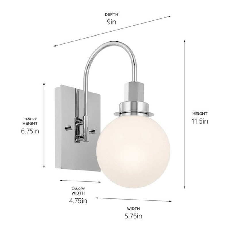 Kichler Hex 12in 1-Light Wall Sconce | Champagne Bronze and Opal Glass | Living Room & Bedroom | 5.75 x 11.5 x 9 in | Model 55149CPZ