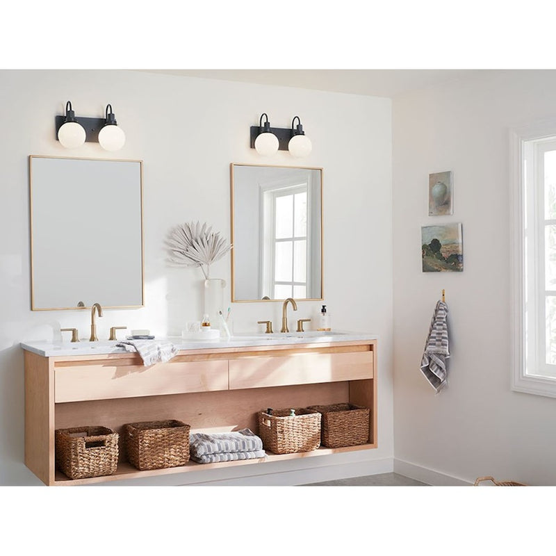 Kichler Hex 14in 2-Light Vanity Light | Soft Modern Champagne Bronze and Opal Glass | Bathroom Vanity | 14 x 10 x 7 in | Model 55150CPZ