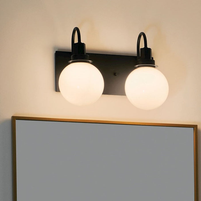 Kichler Hex 14in 2-Light Vanity | Soft Modern Black Steel & Opal Glass | Bathroom Vanity Light | 120V, 2 x 60W Candelabra, Dimmable | Model 55150BK