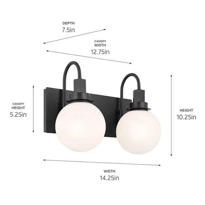 Kichler Hex 14in 2-Light Vanity | Soft Modern Black Steel & Opal Glass | Bathroom Vanity Light | 120V, 2 x 60W Candelabra, Dimmable | Model 55150BK
