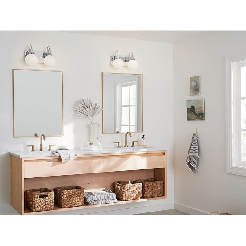 Kichler Hex 14in 2-Light Vanity Light | Soft Modern Champagne Bronze and Opal Glass | Bathroom Vanity | 14 x 10 x 7 in | Model 55150CPZ
