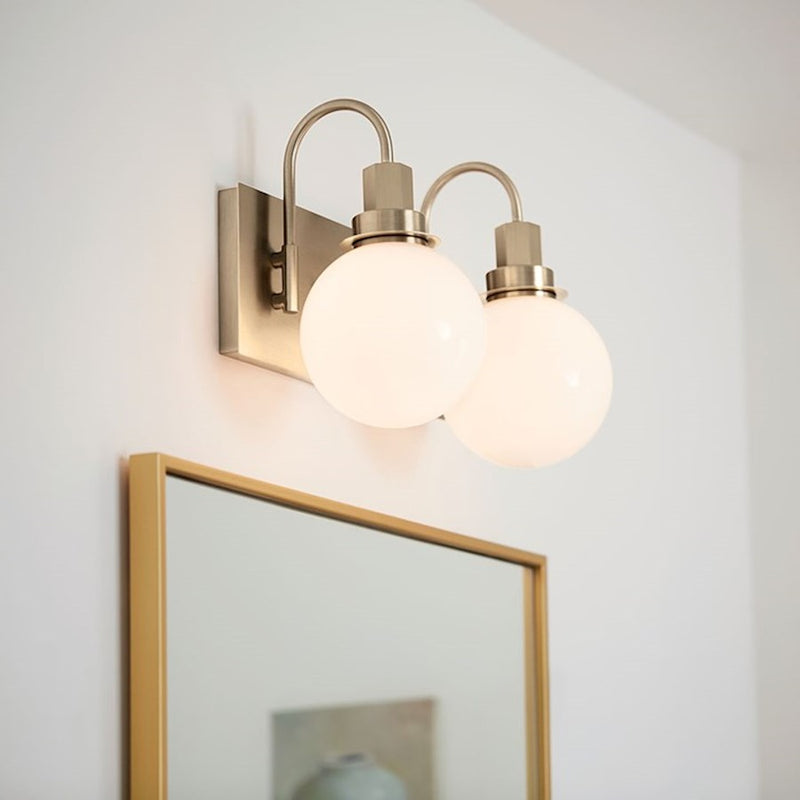 Kichler Hex 14in 2-Light Vanity Light | Soft Modern Champagne Bronze and Opal Glass | Bathroom Vanity | 14 x 10 x 7 in | Model 55150CPZ