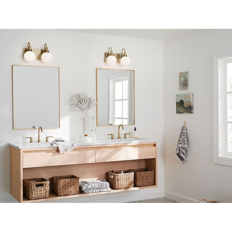 Kichler Hex 14in 2-Light Vanity Light | Soft Modern Champagne Bronze and Opal Glass | Bathroom Vanity | 14 x 10 x 7 in | Model 55150CPZ