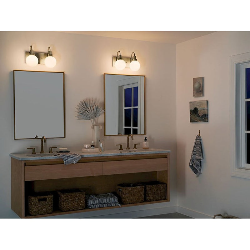 Kichler Hex 14in 2-Light Vanity Light | Soft Modern Champagne Bronze and Opal Glass | Bathroom Vanity | 14 x 10 x 7 in | Model 55150CPZ