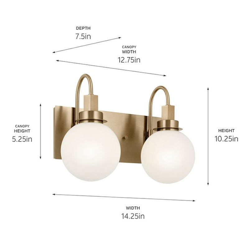 Kichler Hex 14in 2-Light Vanity Light | Soft Modern Champagne Bronze and Opal Glass | Bathroom Vanity | 14 x 10 x 7 in | Model 55150CPZ