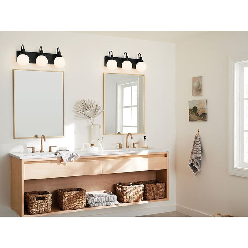 Kichler Hex 23in 3-Light Vanity | Soft Modern Champagne Bronze and Opal Glass | Bathroom Vanity | 22.75 x 10.25 in | Model 55151CPZ