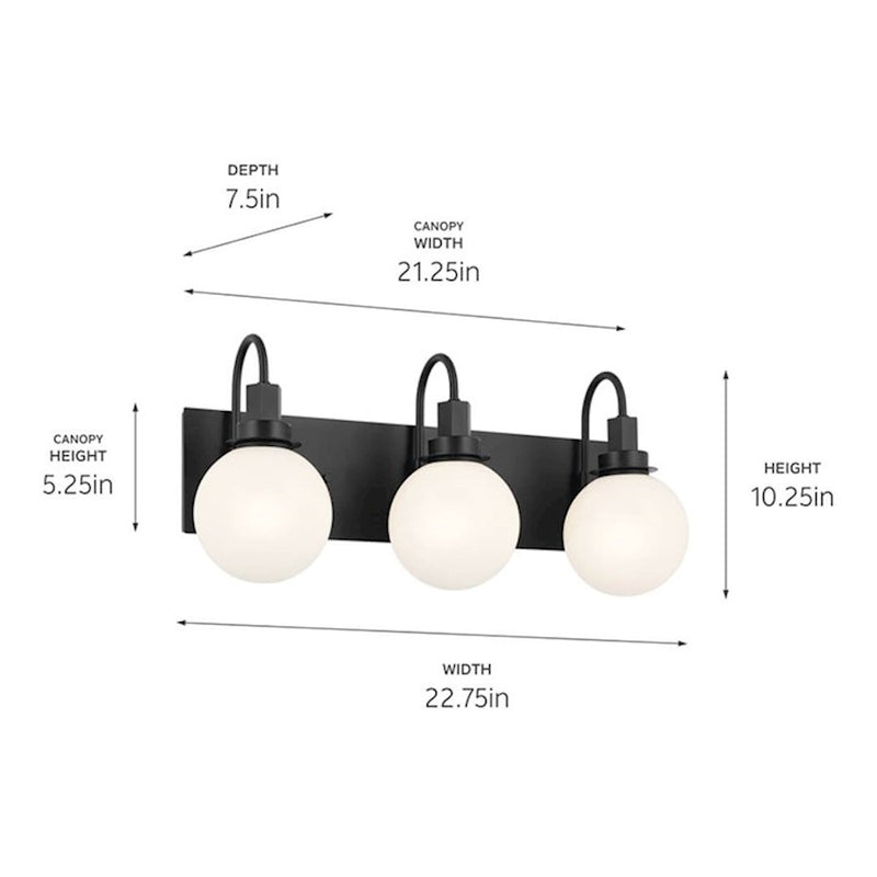 Kichler Hex 23in 3-Light Vanity | Soft Modern Champagne Bronze and Opal Glass | Bathroom Vanity | 22.75 x 10.25 in | Model 55151CPZ