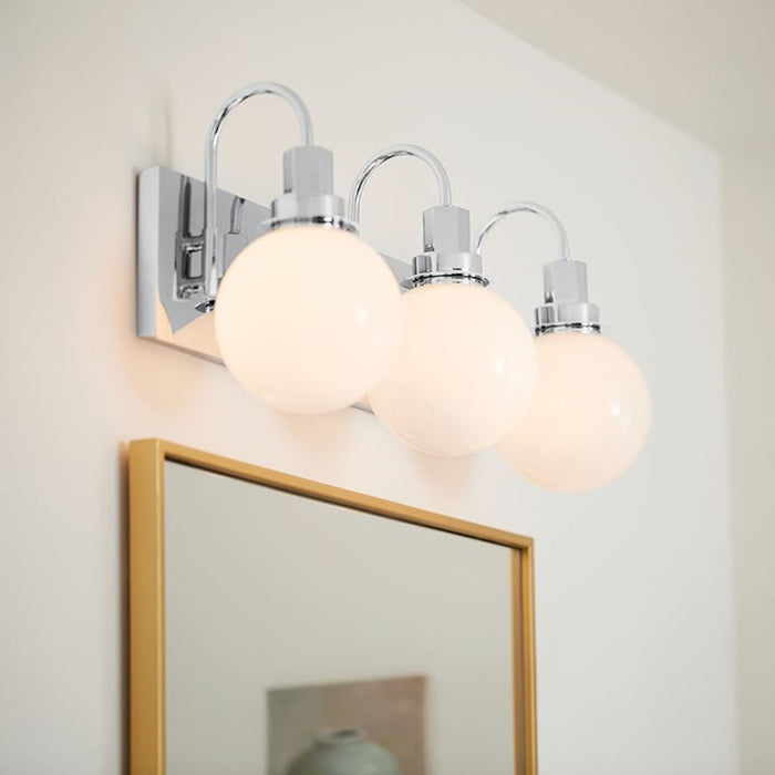Kichler Hex 23in Wide 3-Light Vanity | Soft Modern Black Steel & Opal Glass | Bathroom Vanity & Damp-Rated Light | Dimmable, 3 E12 | Model 55151BK