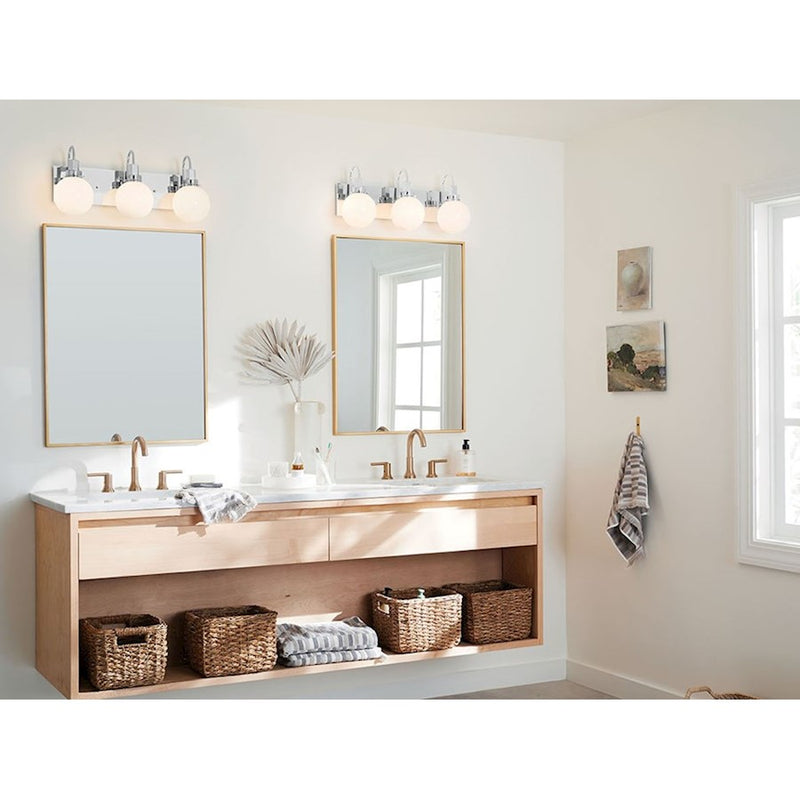 Kichler Hex 23in Wide 3-Light Vanity | Soft Modern Black Steel & Opal Glass | Bathroom Vanity & Damp-Rated Light | Dimmable, 3 E12 | Model 55151BK
