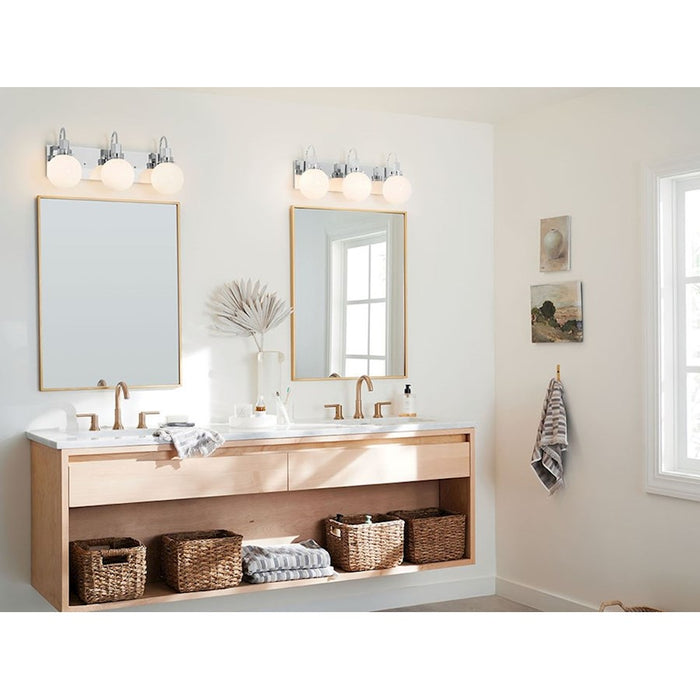 Kichler Hex 23in Wide 3-Light Vanity | Soft Modern Black Steel & Opal Glass | Bathroom Vanity & Damp-Rated Light | Dimmable, 3 E12 | Model 55151BK
