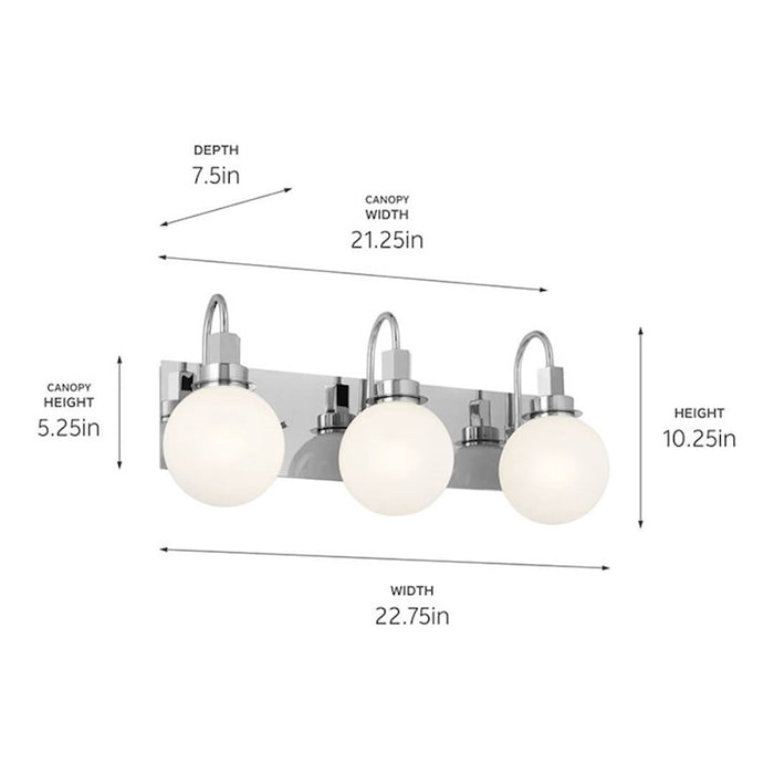 Kichler Hex 23in Wide 3-Light Vanity | Soft Modern Black Steel & Opal Glass | Bathroom Vanity & Damp-Rated Light | Dimmable, 3 E12 | Model 55151BK