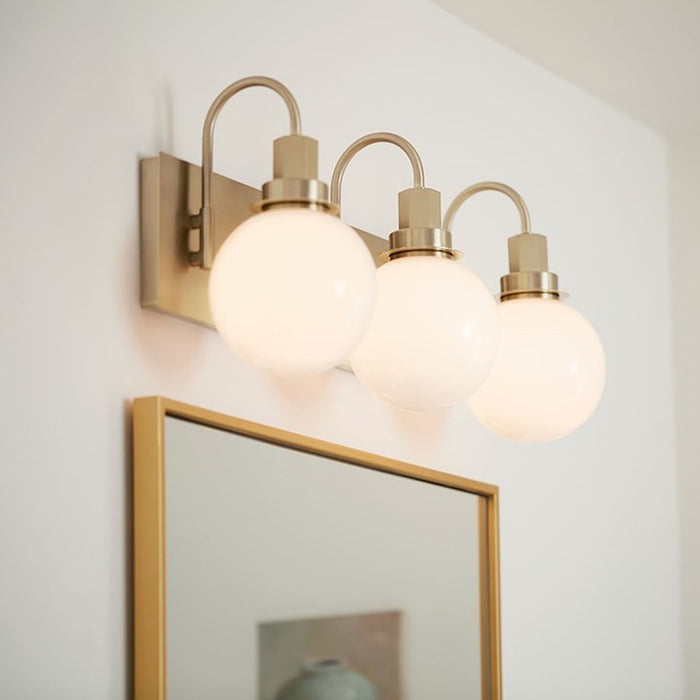 Kichler Hex 23in Wide 3-Light Vanity | Soft Modern Black Steel & Opal Glass | Bathroom Vanity & Damp-Rated Light | Dimmable, 3 E12 | Model 55151BK