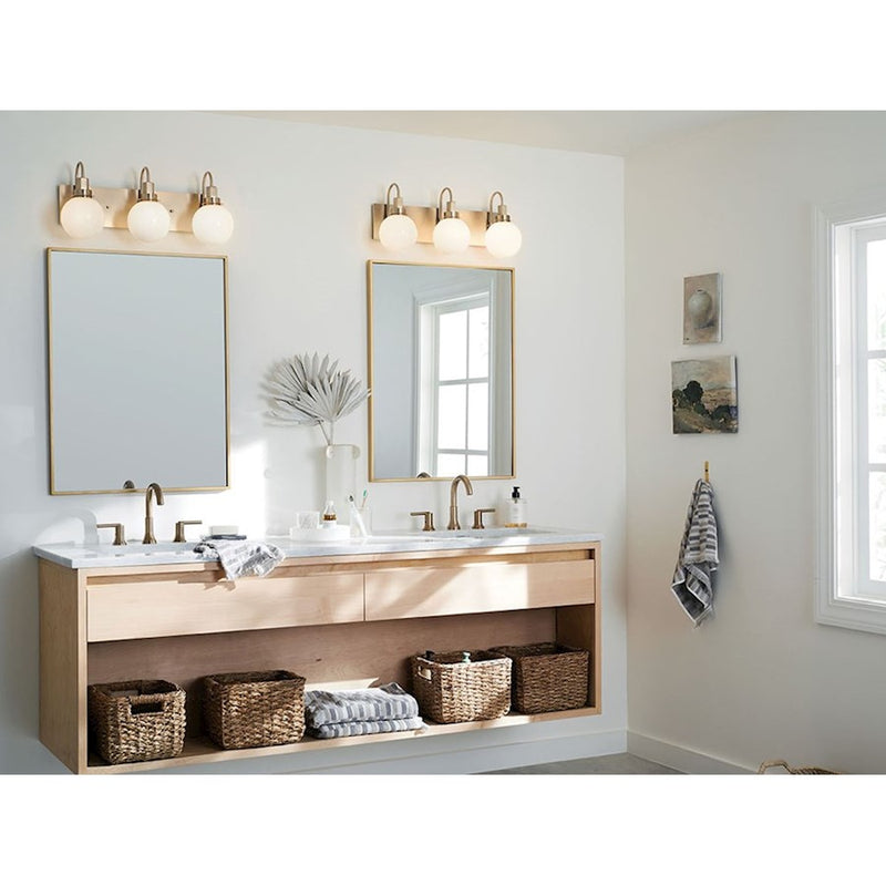 Kichler Hex 23in Wide 3-Light Vanity | Soft Modern Black Steel & Opal Glass | Bathroom Vanity & Damp-Rated Light | Dimmable, 3 E12 | Model 55151BK