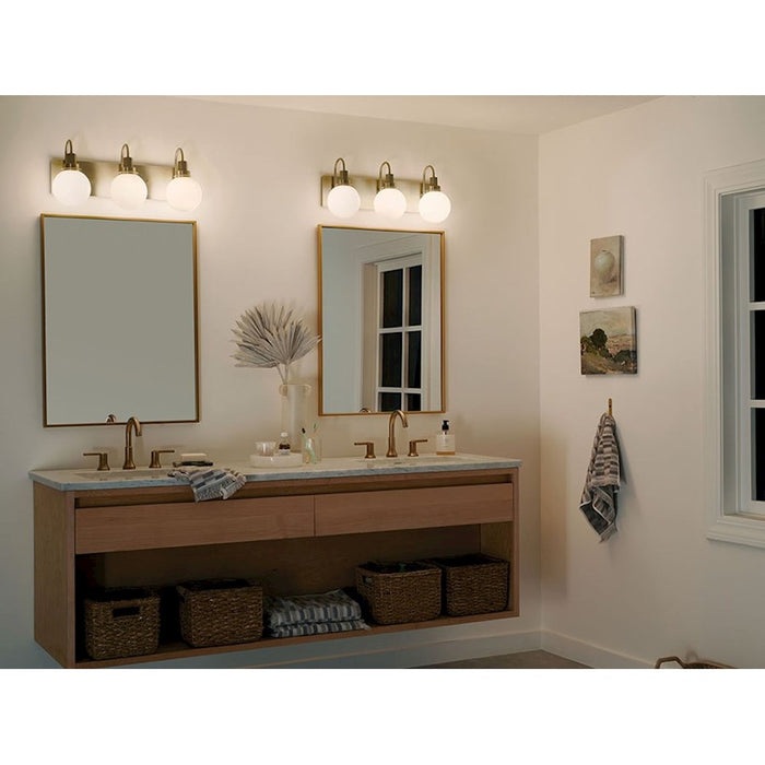 Kichler Hex 23in Wide 3-Light Vanity | Soft Modern Black Steel & Opal Glass | Bathroom Vanity & Damp-Rated Light | Dimmable, 3 E12 | Model 55151BK