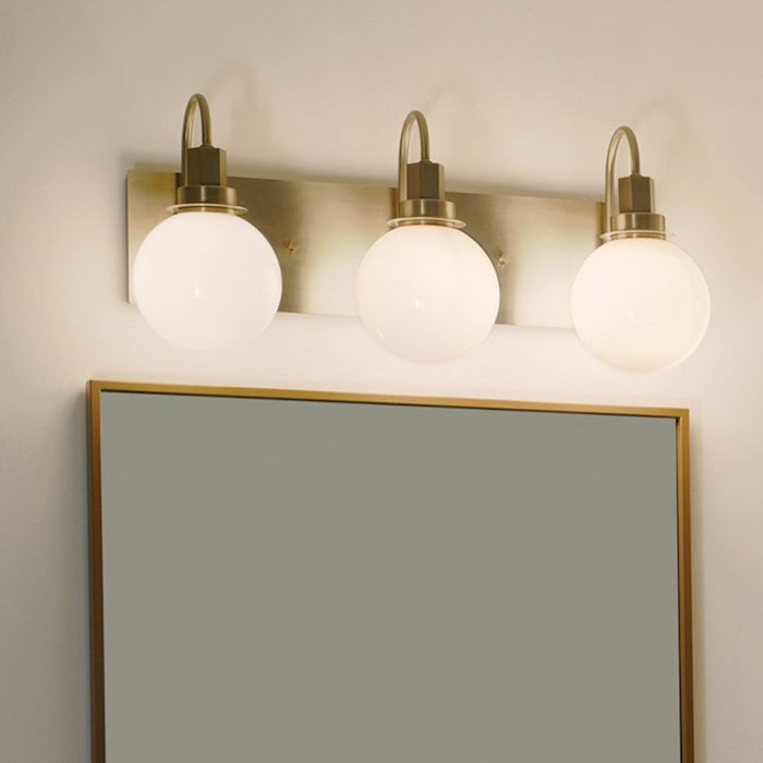 Kichler Hex 23in Wide 3-Light Vanity | Soft Modern Black Steel & Opal Glass | Bathroom Vanity & Damp-Rated Light | Dimmable, 3 E12 | Model 55151BK