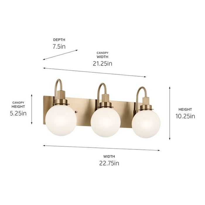 Kichler Hex 23in Wide 3-Light Vanity | Soft Modern Black Steel & Opal Glass | Bathroom Vanity & Damp-Rated Light | Dimmable, 3 E12 | Model 55151BK