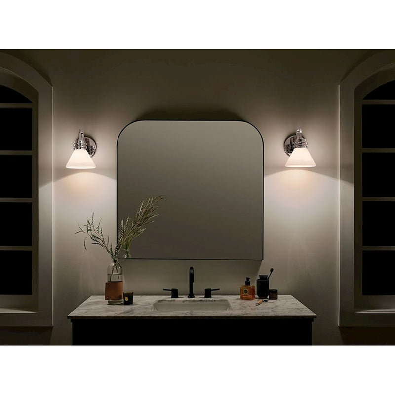 Kichler Farum 10in 1-Light Wall Sconce | Soft Modern Champagne Bronze and Opal Glass | Bathroom & Hallway Accent | Model 55153CPZ