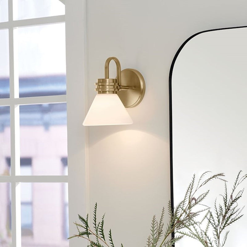 Kichler Farum 10in 1-Light Wall Sconce | Soft Modern Champagne Bronze and Opal Glass | Bathroom & Hallway Accent | Model 55153CPZ