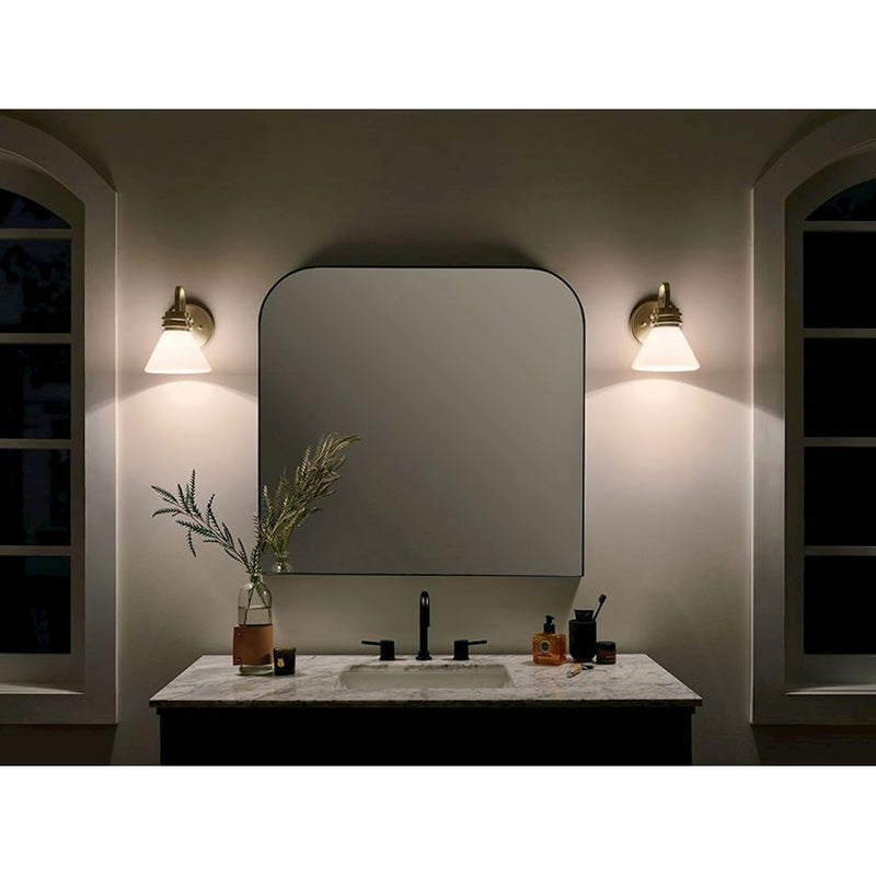 Kichler Farum 10in 1-Light Wall Sconce | Soft Modern Champagne Bronze and Opal Glass | Bathroom & Hallway Accent | Model 55153CPZ