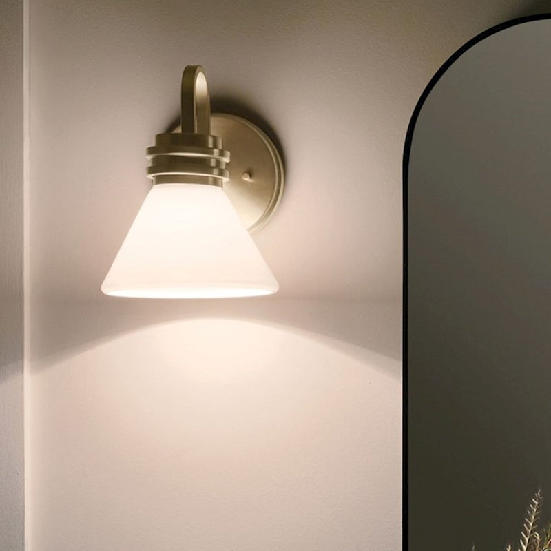 Kichler Farum 10in 1-Light Wall Sconce | Soft Modern Champagne Bronze and Opal Glass | Bathroom & Hallway Accent | Model 55153CPZ